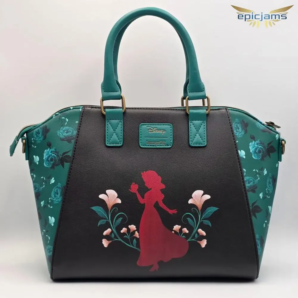 Loungefly Disney Snow White Floral Apple Green Black Crossbody Satchel Bag New - Picture 5 of 7